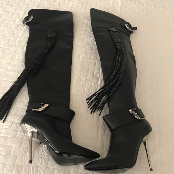 ❤️keeping VERSACE OTK over the knee boots black tassel - Picture 13 of 16